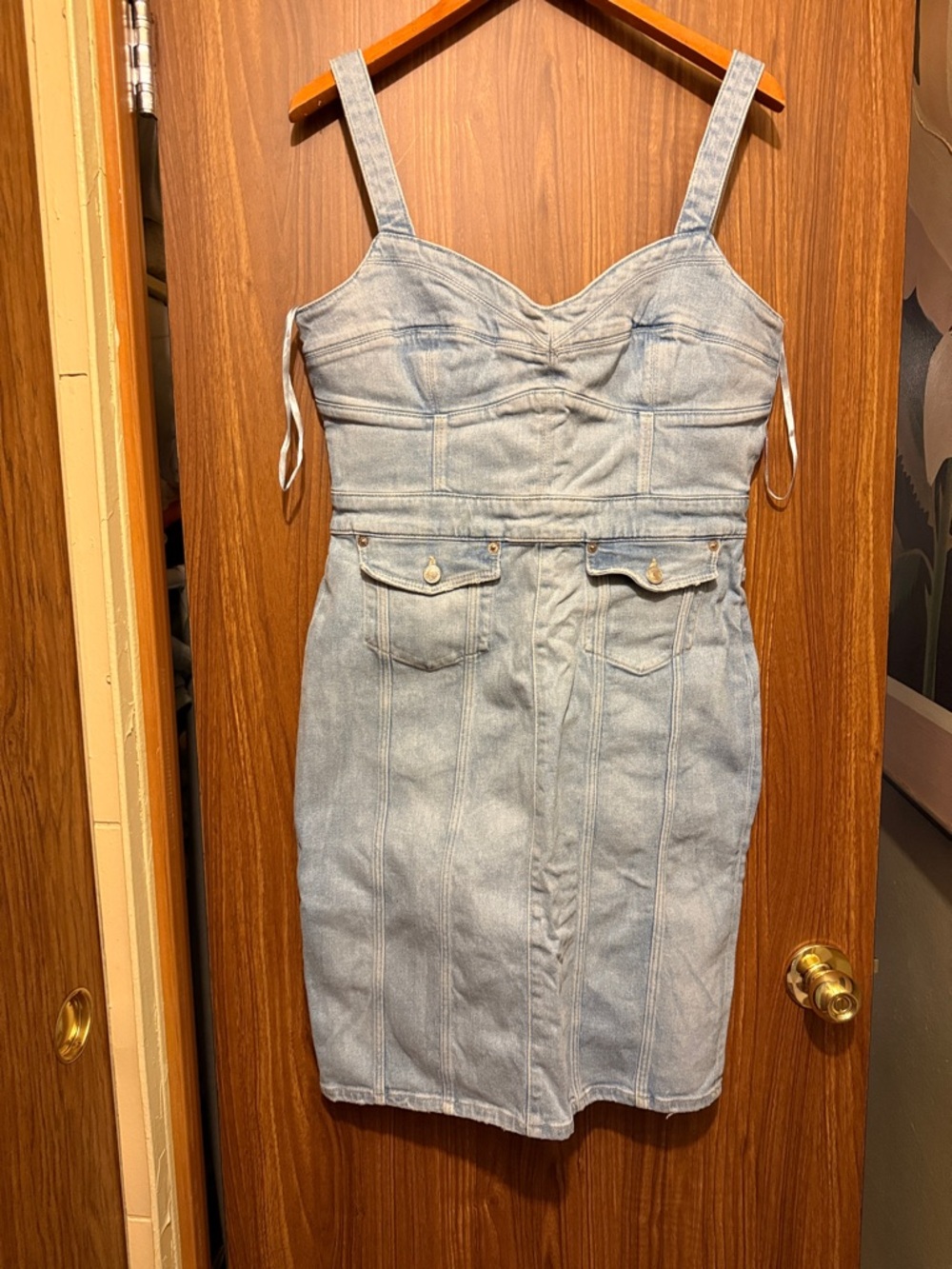 Guess Light Blue Denim Mini Dress with Structured Bust